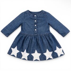 Baby Gap Toddler Girls Denim Star Dress w/ Bloomers 18–24M Long Sleeve GUC